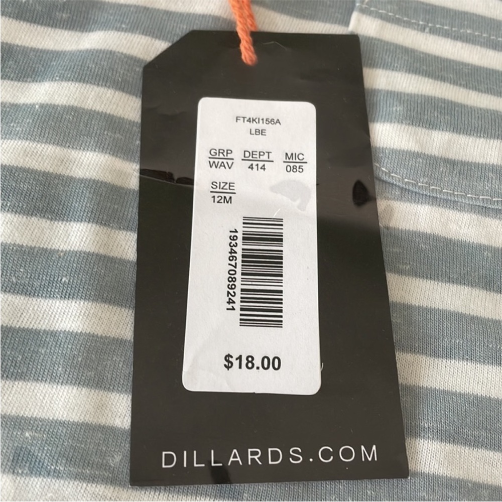 NWT First Wave Dillards Shirt Baby Blue/White Striped MSRP $18 Size: 12 mos - Picture 2 of 10